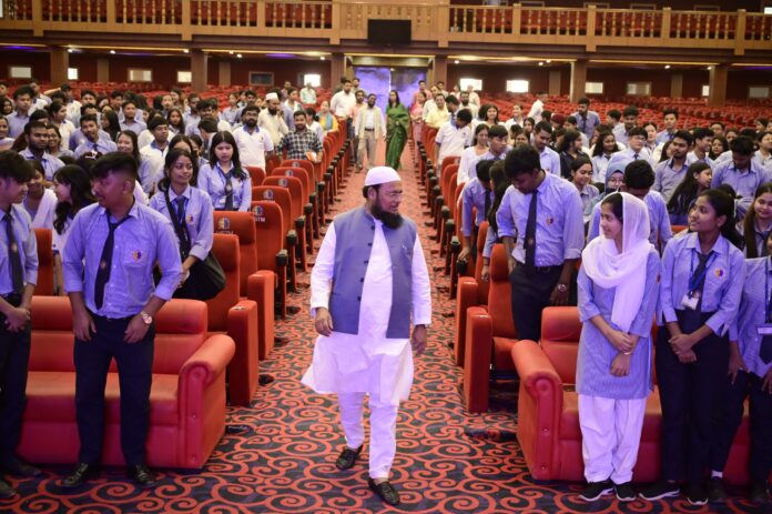 A moment of Honble Chancellor Mahbubul Hoque with the students