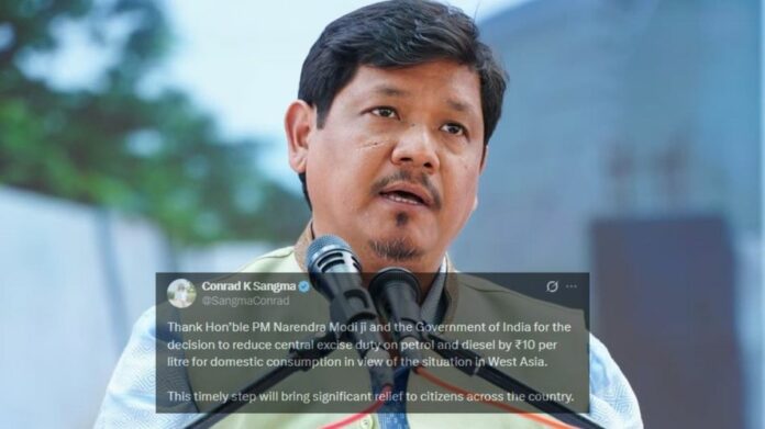 Fuel Duty Cut: Meghalaya CM Sangma Welcomes Centre’s ₹10/Litre Excise Reduction on Petrol, Diesel