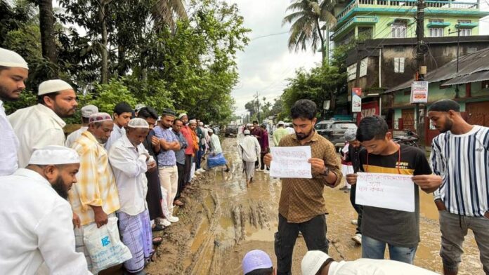Youths in Assam’s Sribhumi Collect Public Donations to Repair Neglected National Highway