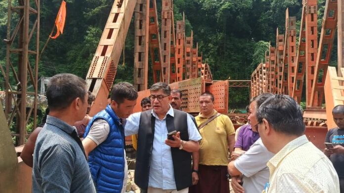 BJP Sikkim Chief D.R. Thapa Inspects Delayed Roray Chu Steel Bridge Project in Bhusuk Khola