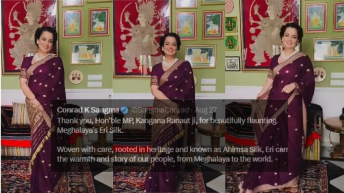 Kangana Ranaut Showcases Meghalaya’s Traditional Eri Silk Saree