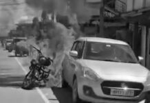 Motorcycle Catches Fire, Flames Spread to Car on Silchar-Sonai Road